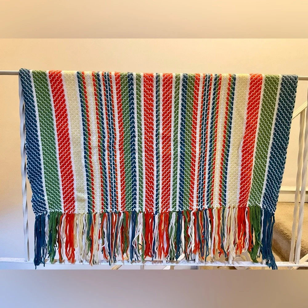 Multicolor Throw Blanket with Fringe